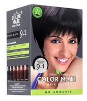 Краска для волос Color Mate, цвет натуральный Черный Тон 9.1 без аммиака, 5 шт. х 15 г. Спонсорские товары