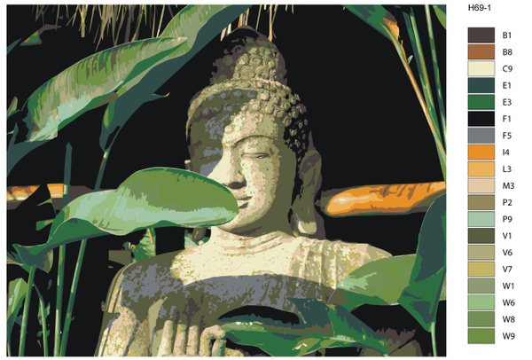 Картина по номерам Н69 "Будда в листьяx", 80x100 см - купить с ...