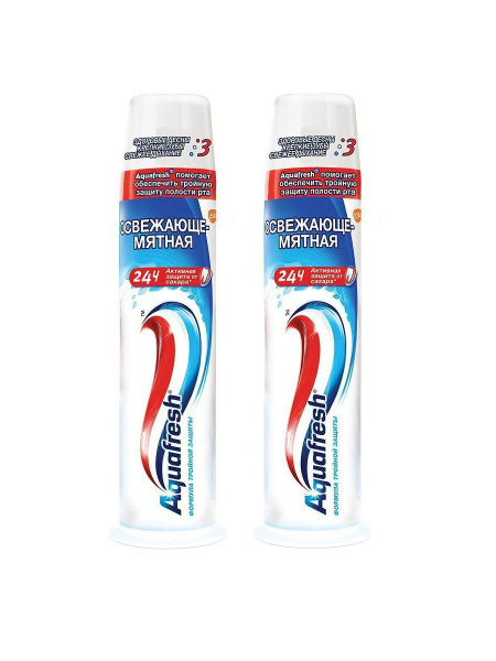 Зубная паста Aquafresh Тройная защита Освежающе-мятная, с помпой, 2 шт ...