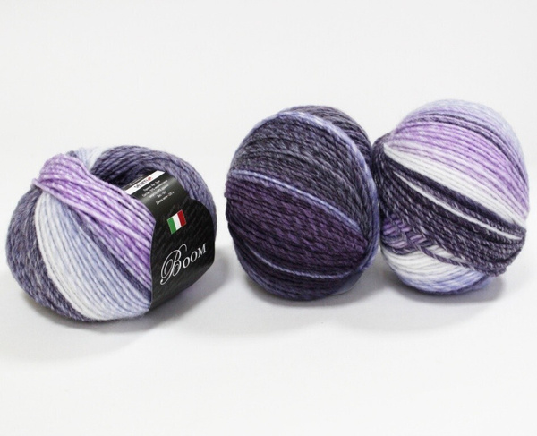 Пряжа Boom Seam цвет 28705 белый/сирень/т.сирень, 2шт*(135м/50г), 51% ...
