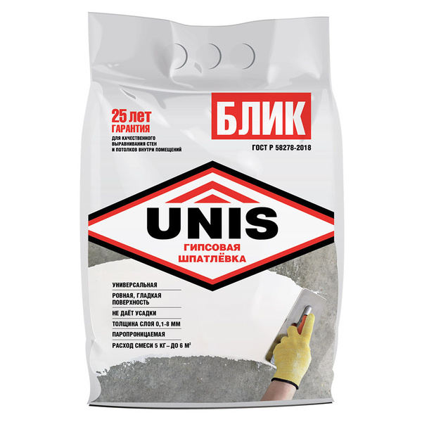 Шпатлевка гипсовая Unis Блик 5 кг купить по низкой цене с доставкой в ...