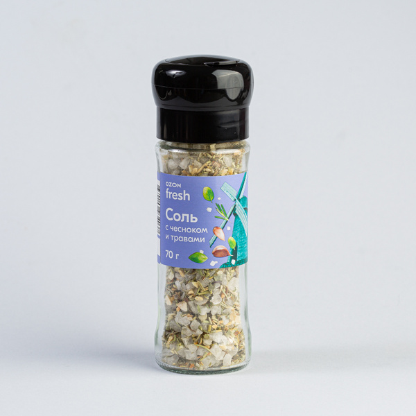 Соль Ozon fresh с чесноком и травами, мельница, пищевая, 70 г - купить ...