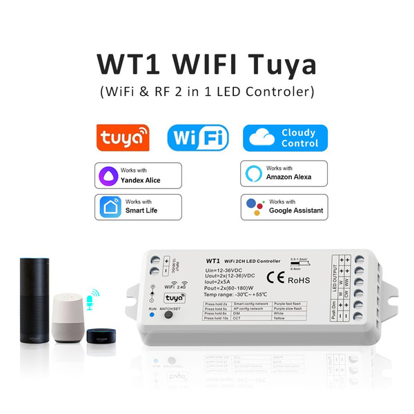 Одноцветный светодиодный диммер контроллер WT1 Tuya Smart Life 2 в 1 с ...