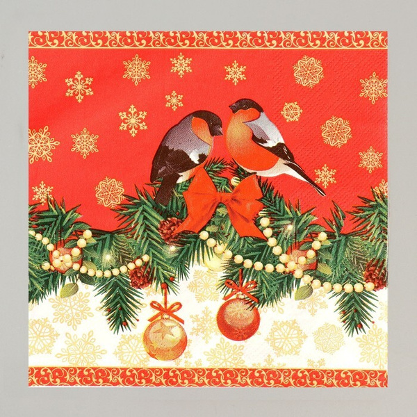 Салфетки бумажные "Снегири", 33 * 33 см, набор, 20 шт, 1 набора ...