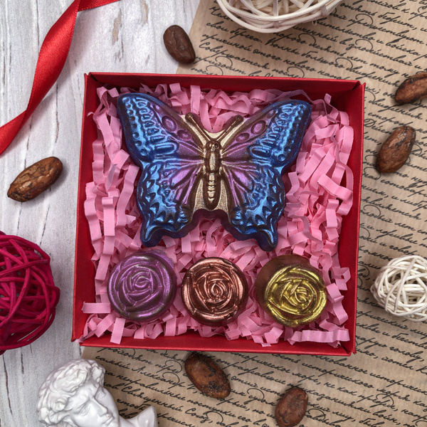 Шоколадный набор iChoco "Бабочка с цветами", бельгийский молочный ...