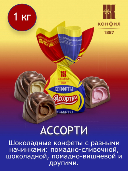 Шоколадные конфеты Ассорти Конфил с разными начинками, 1 кг - купить с ...