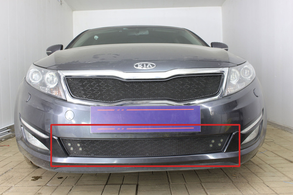 Защита радиатора низ черная Kia Optima (2010-2013) / съемная защитная ...