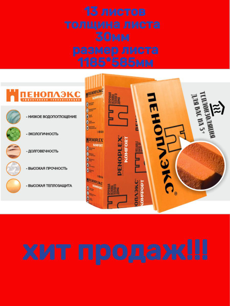 Утеплитель Пеноплэкс Комфорт 30 мм (экструдированный пенополистирол ...