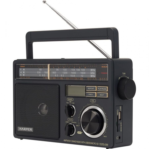 Радиоприемник Харпер HDRS-099 черный, аналоговый, FM/AM/SW, 1.3 Вт, USB ...