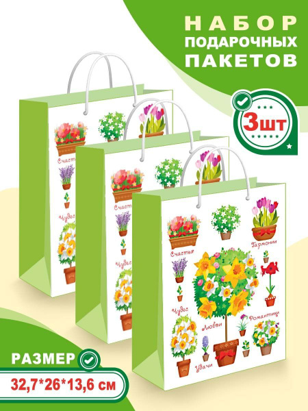 Набор бумажных подарочных пакетов для упаковки праздничного подарка на ...