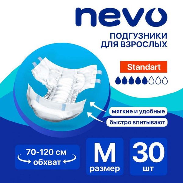Подгузники для взрослых Nevo Medium Standart, ночные (дневные), 2 ...