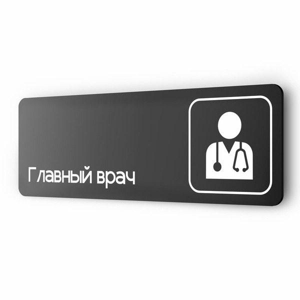 Табличка Главный врач, 30х10 см, для медклиники, больницы, черная ...