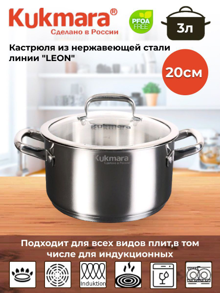Кастрюля линии "LEON" 3л, д.20см, со стекл. крышкой купить на OZON по ...