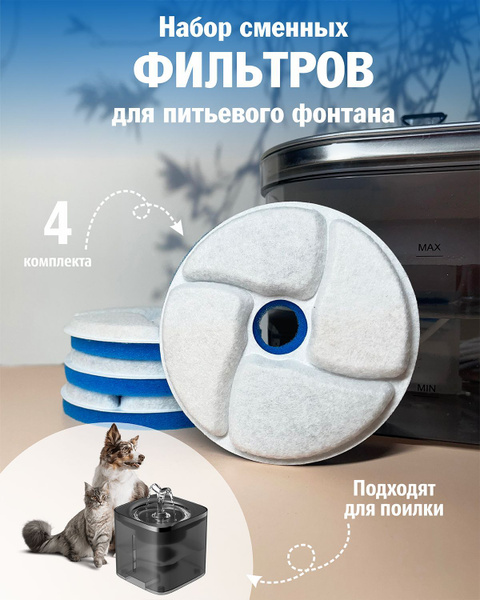 Комплект сменных фильтров для автопоилки фонтана для кошек и собак ...