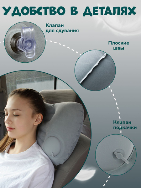Подушка в дорогу надувная под шею, для сна, в машину, для путешествий ...