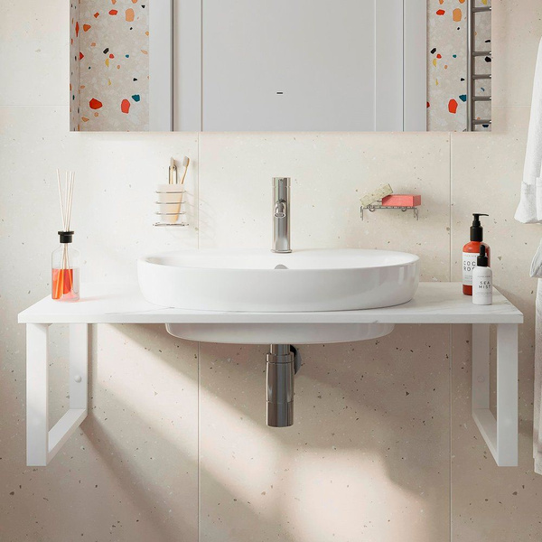 Столешница с раковиной DIWO Элиста 100 белый мрамор, с раковиной Самара ...