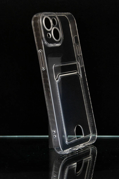Силиконовый прозрачный чехол с карманом для Apple iPhone 14 / чехол на ...