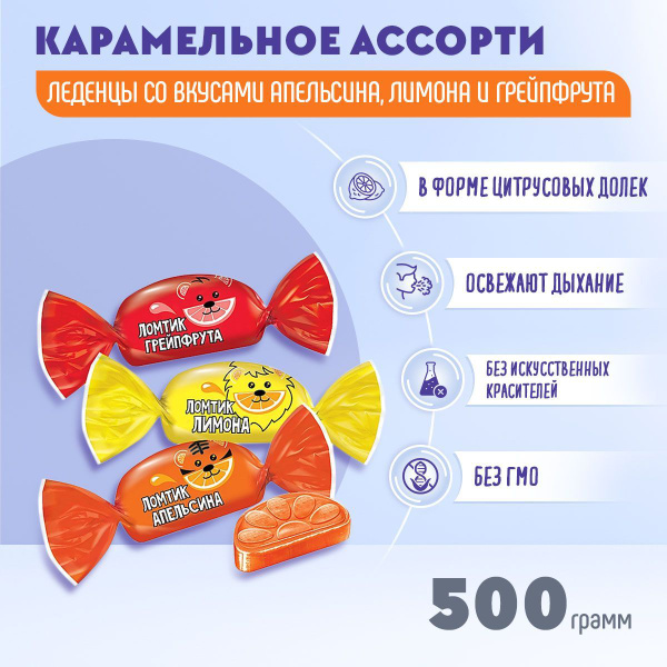 Карамель Ломтик со вкусом лимон,апельсин,грейпфрут 500 гр КДВ - купить ...