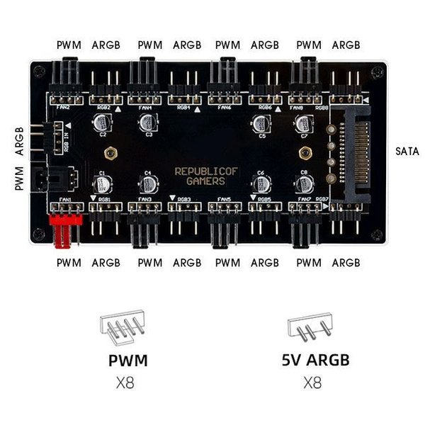 Разветвитель вентиляторов 4pin хаб подсветки ARGB 5V 3PIN, 8 выходов ...