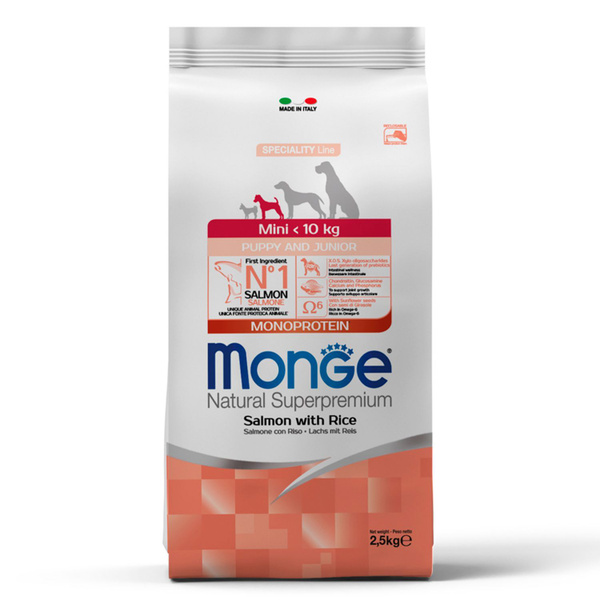Сухой корм Monge Dog Monoprotein Mini для щенков мелких пород из лосося ...