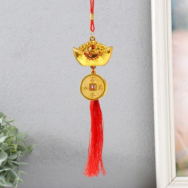 Подвеска пластик "Золотой слиток - иероглиф Богатство" 37 см - купить с ...