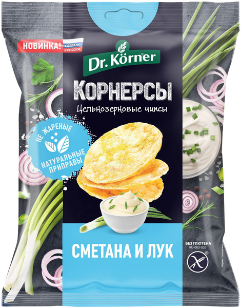 Чипсы Dr. Korner Цельнозерновые со сметаной и луком, 3шт по 50 г ...