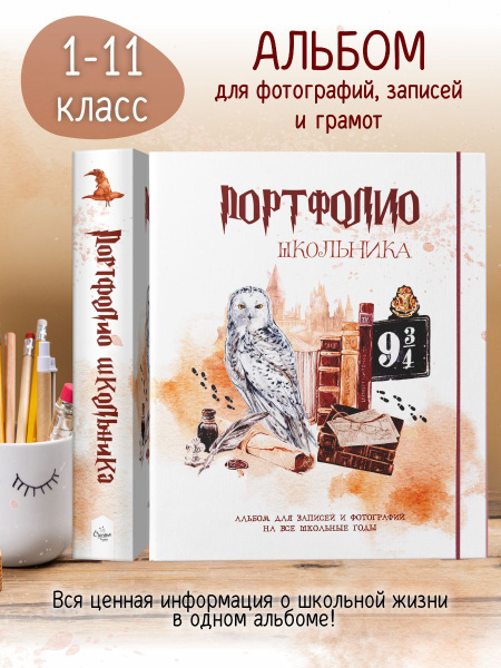 Папка портфолио школьника А4 ArtSpace, 2 кольца, 10 вкладышей, пластиковая