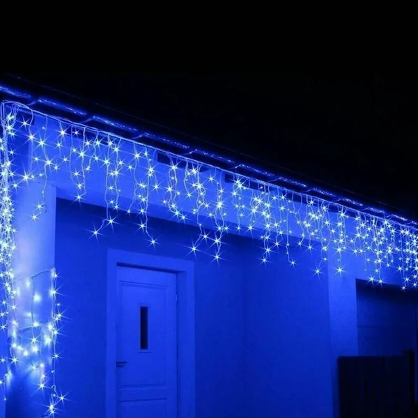 Гирлянда уличная Бахрома 12 м (БЕЛЫЙ ПРОВОД) светодиодная / новогоднее ...