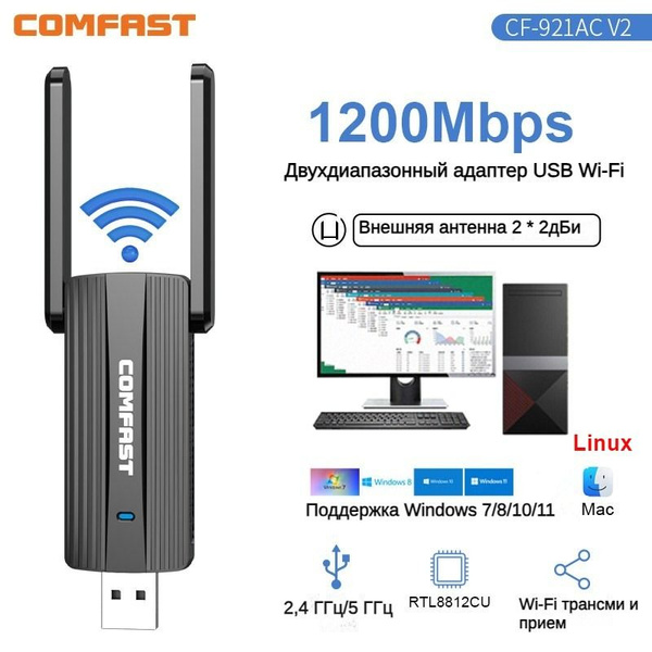 Wi-Fi-адаптер COMFAST Wi-Fi-адаптер Двухдиапазонный wifi 1300мб/с ...