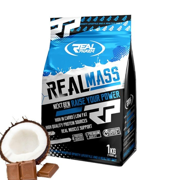 Гейнер, Real Pharm, Real Mass, порошок 1кг (Шоколад-кокос) / Спортивное ...
