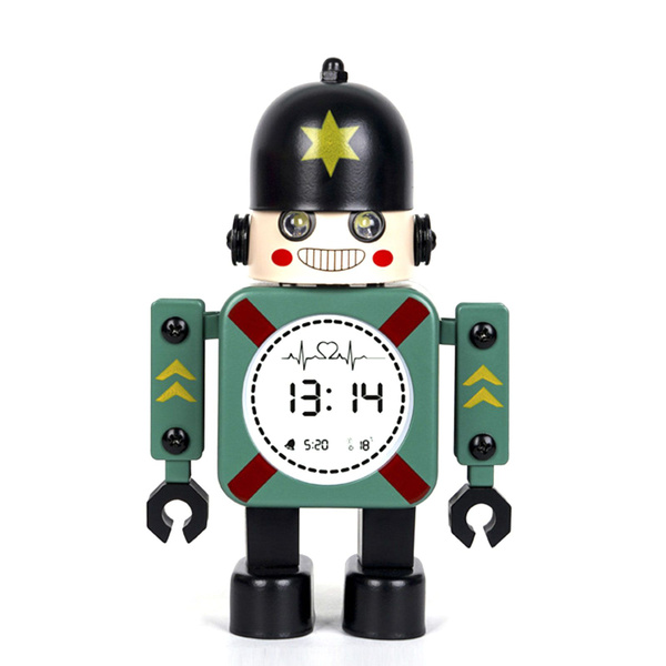 Мультяшный робот-будильник, металлические часы-будильник с мигающим ...