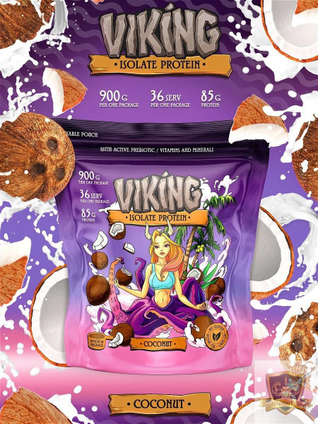 VIKING ISOLATE PROTEIN COCONUT 900 g, Протеин для похудения без сахара ...