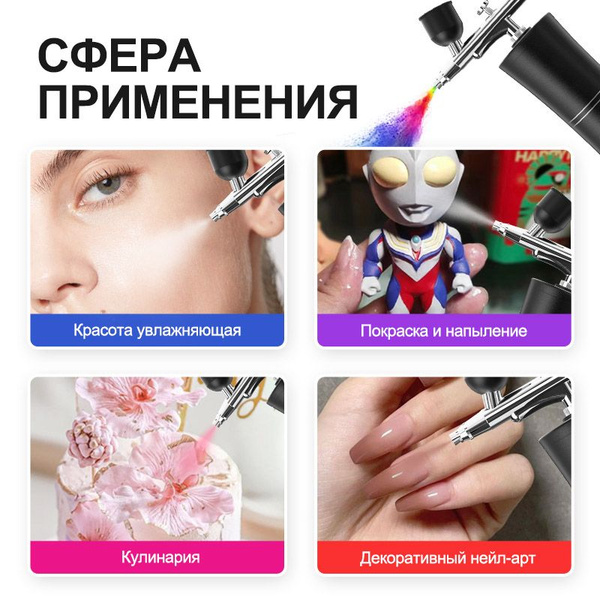 Аэрограф с компрессором для маникюра, аэрографии, кулинарии ...