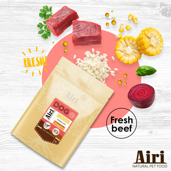 Корм сухой премиум 3кг AiRi fresh beef and rice с говядиной и рисом для ...