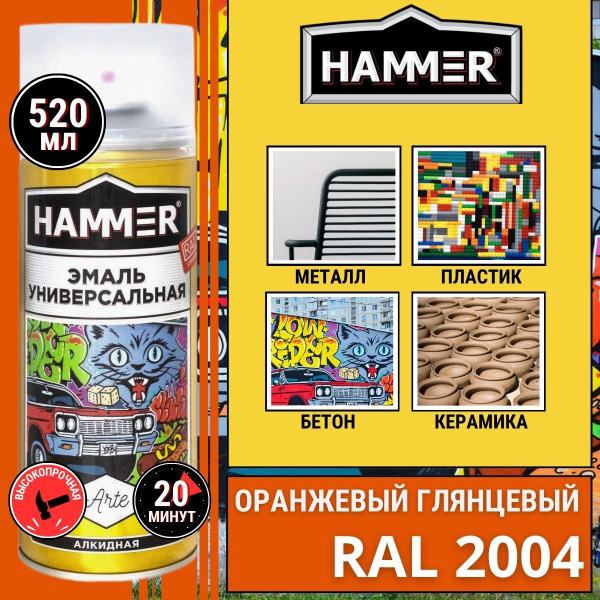 Краска HAMMER RAL Быстросохнущая, Алкидная, Глянцевое покрытие ...