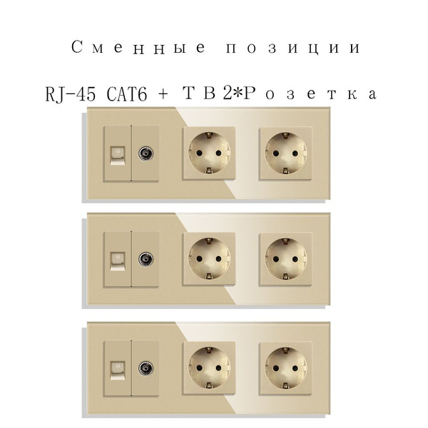 Розетка электрическая 3 поста 220В +Розетка ТВ-Компьютер RJ-45 CAT6 ...