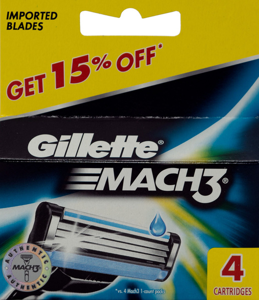 Сменные лезвия для бритья Gillette Mach 3 EuroPack (4 кассеты) - купить ...