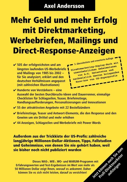 Обложка книги Mehr Geld und mehr Erfolg mit Direktmarketing, Werbebriefen, Mailings & Direct Response-Anzeigen, Axel Andersson