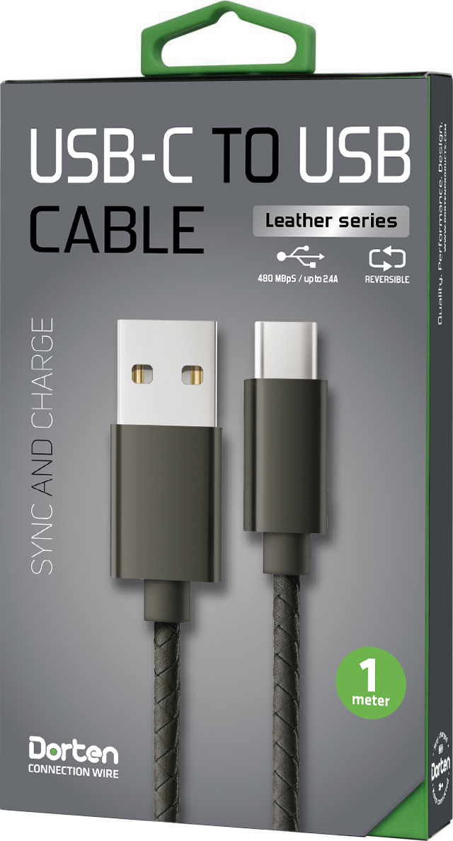 фото Кабель Dorten Micro USB to USB cable: Leather Series 1 meter (Black/Черный)