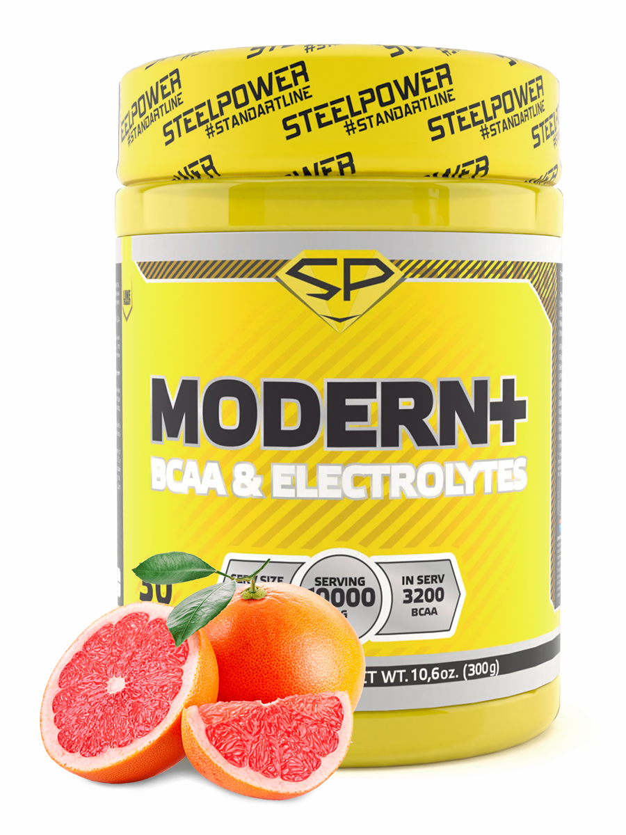 STEELPOWER /Аминокислоты комплекс BCAA 2:1:1 Бета аланин Цитруллин Электролиты Кофеин BCAA MODERN+, 300г, Грейпфрут
