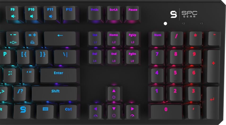 Где на клавиатуре находится кнопка spc Клавиатура игровая SPC Gear GK540 Magna Kailh Brown RGB, черная, купить в Новоси