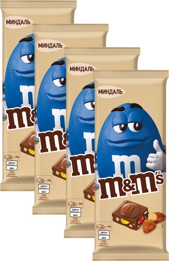 Молочный шоколад M&M's, с миндалем и драже, 4 шт по 122 г - купить с ...