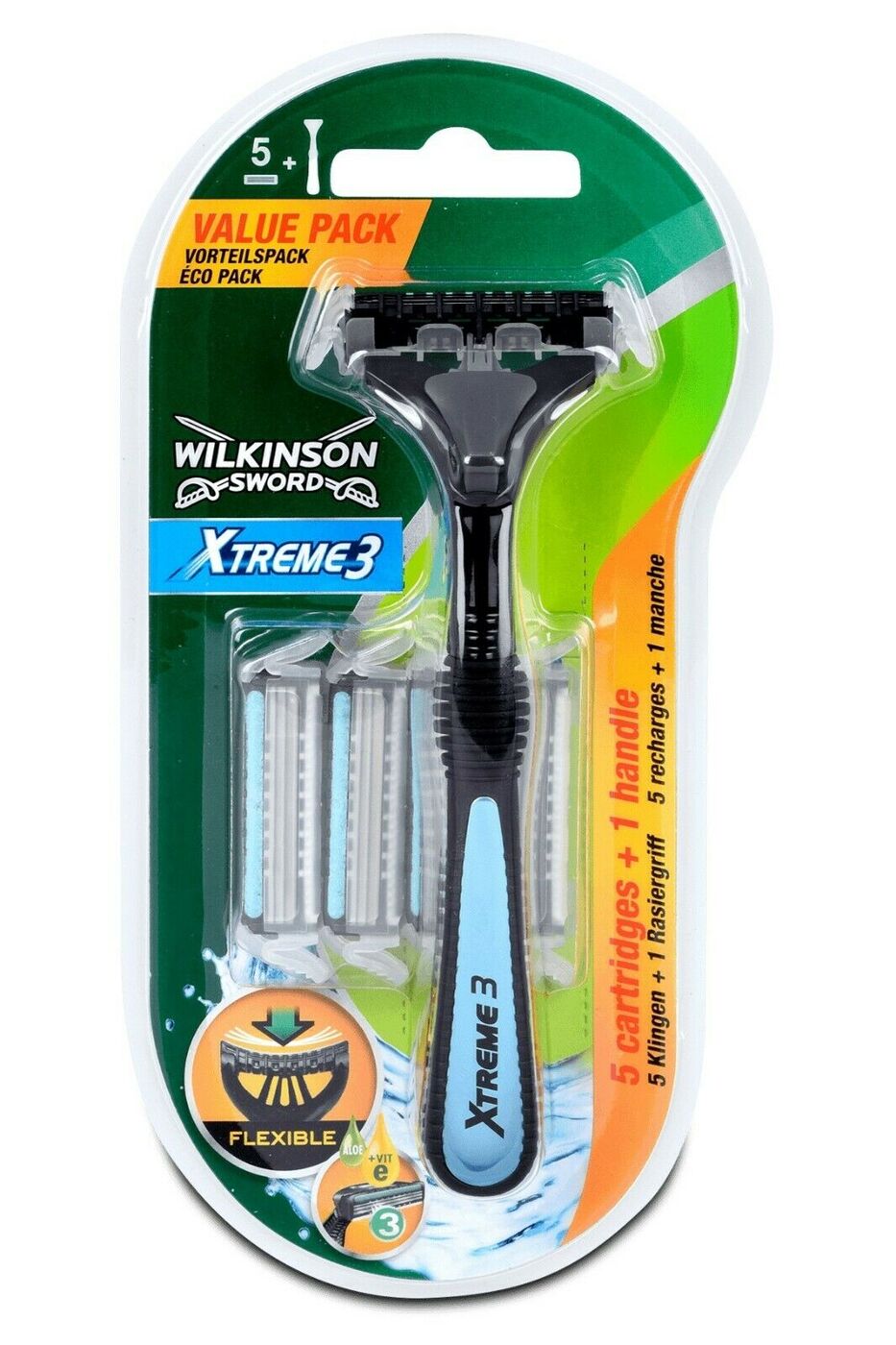 Wilkinson Sword / SCHICK Xtreme3 / Бритвенный станок с 5-ю сменными кассетами.