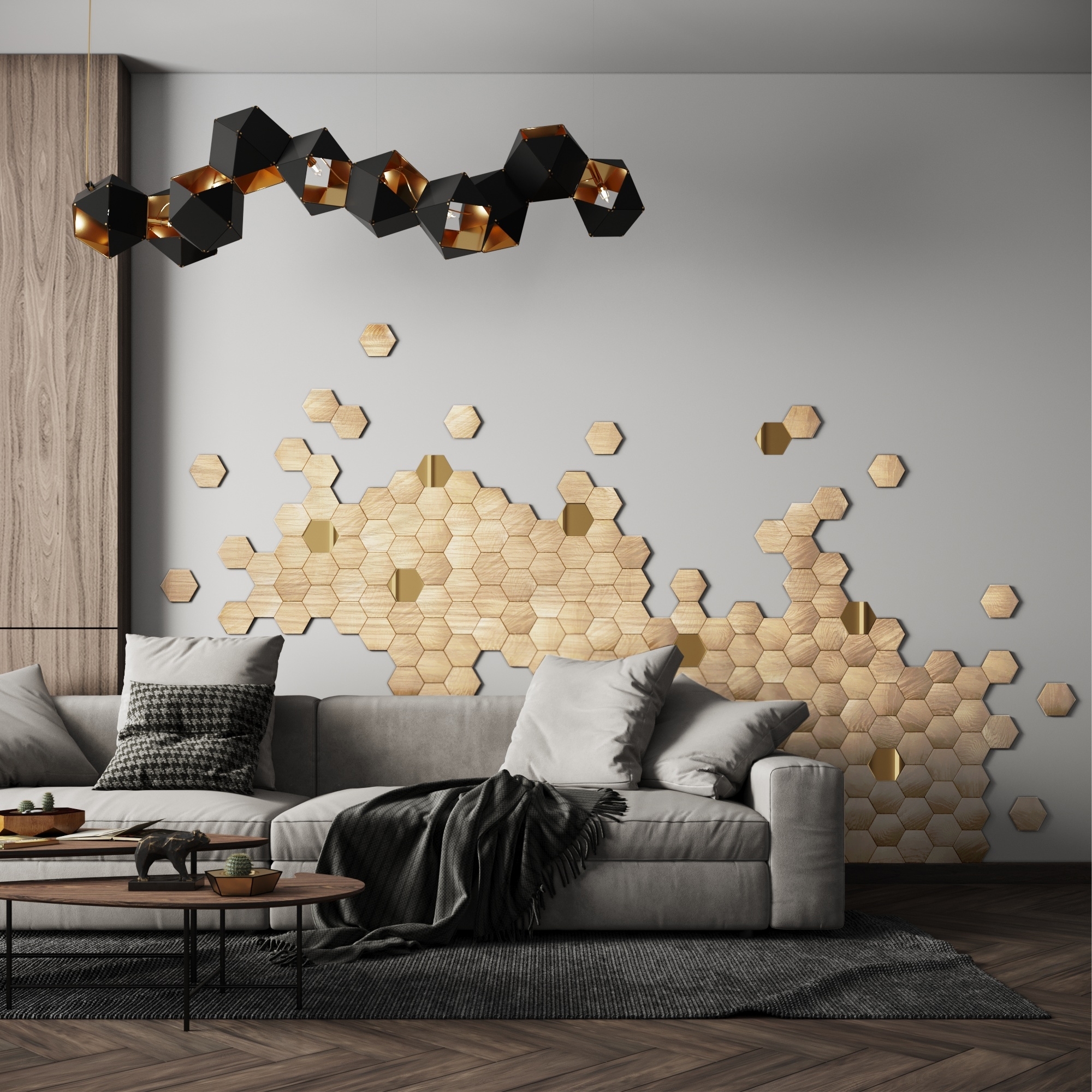 3D панели - Плитка настенная - Панели для стен - Стеновые панели - Деревянные панели - Настенный декор - Эко-декор стен - Соты - Гексагон - Деревянная шестиугольная плитка "Ангарская Сосна" (цвет натуральный 30 шт.)