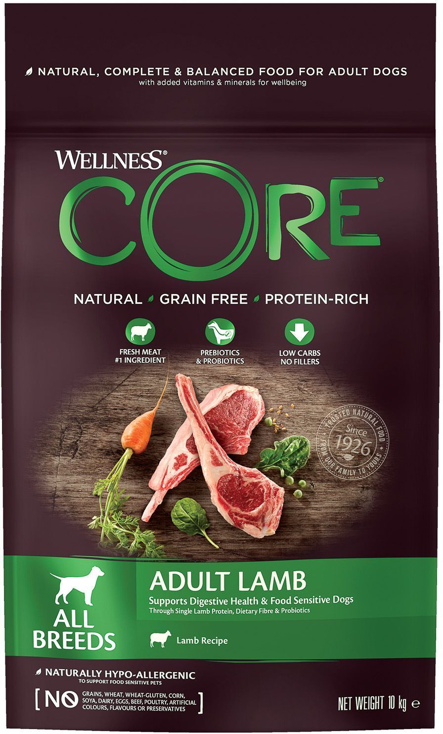 Корм сухой Wellness CORE, для собак, из ягненка с яблоком, 10 кг