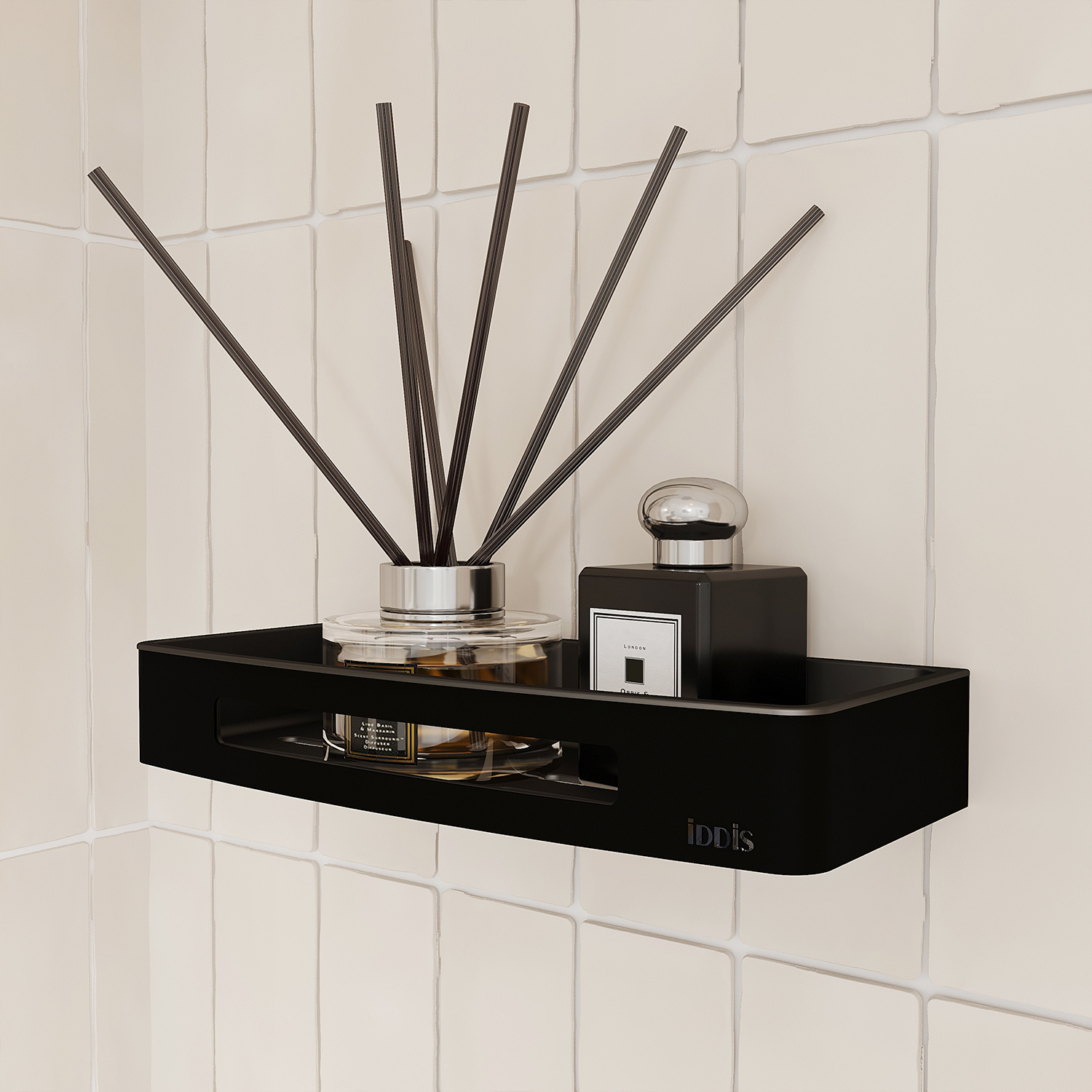 Фото товара на маркетплейсе ozon Полка для ванной настенная, нержавеющая сталь, черная, IDDIS, SHE10SBi44