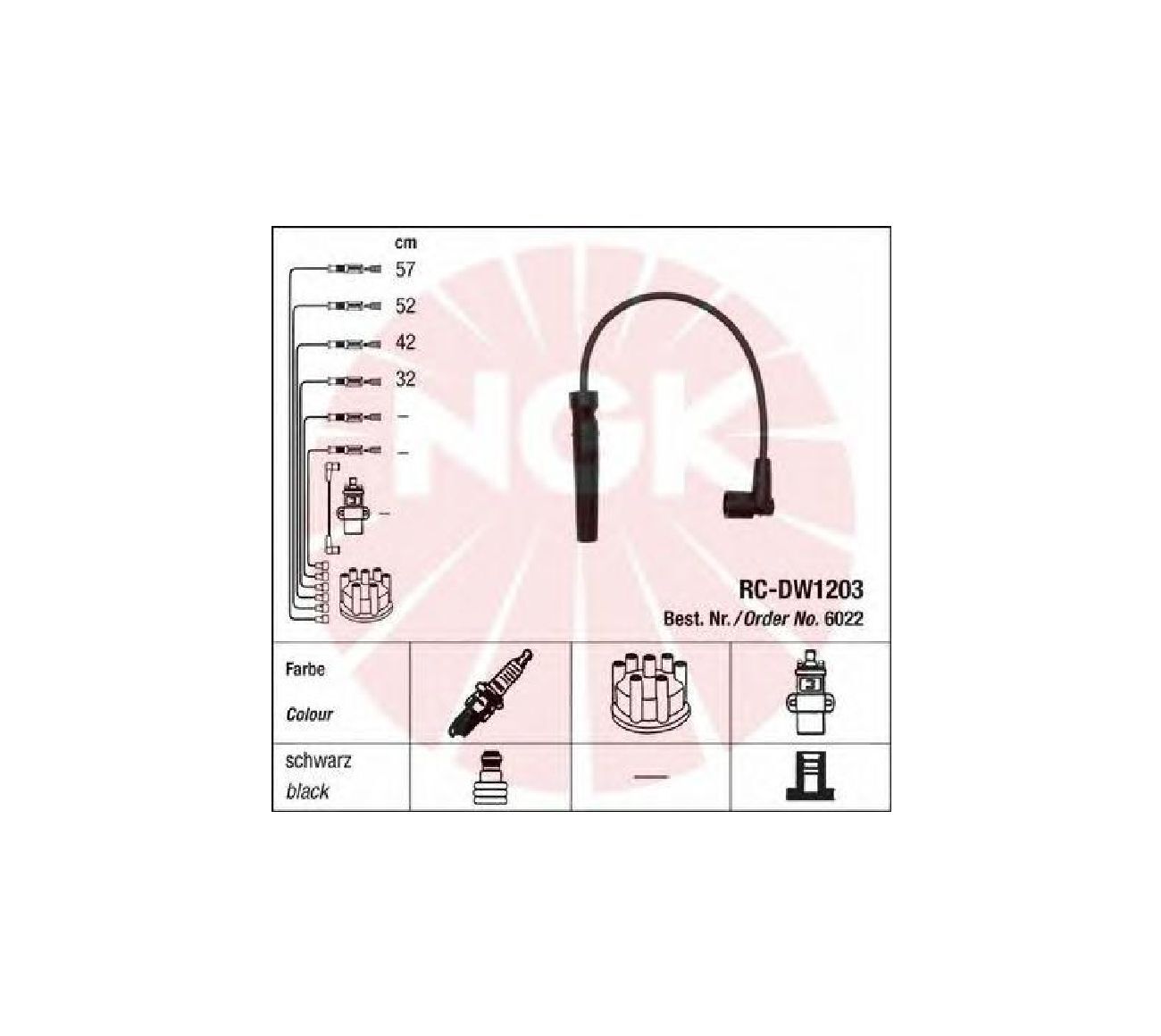 NGK Комплект высоковольтных проводов, арт. RCDW1203