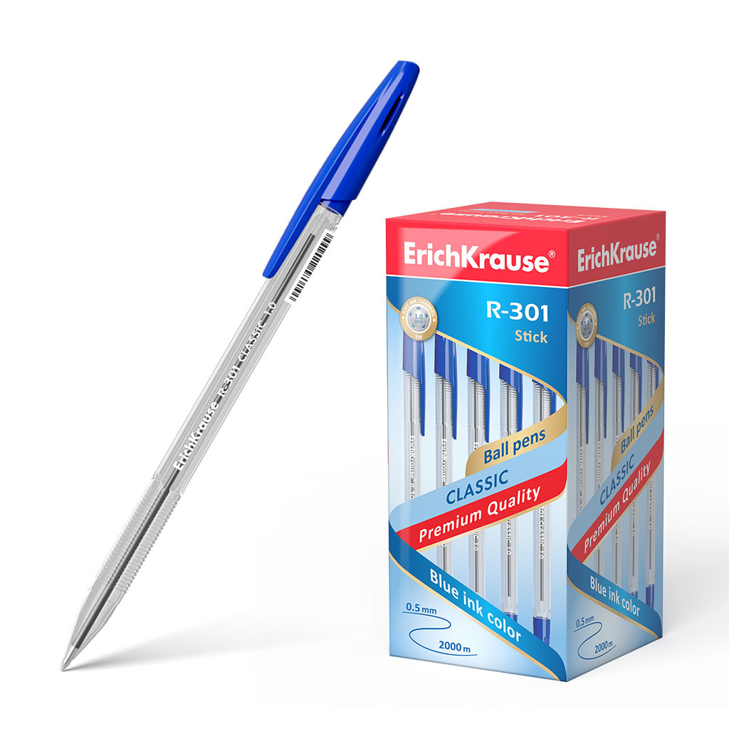 Ручка шариковая ErichKrause R-301 Classic Stick 1.0, цвет чернил синий ...