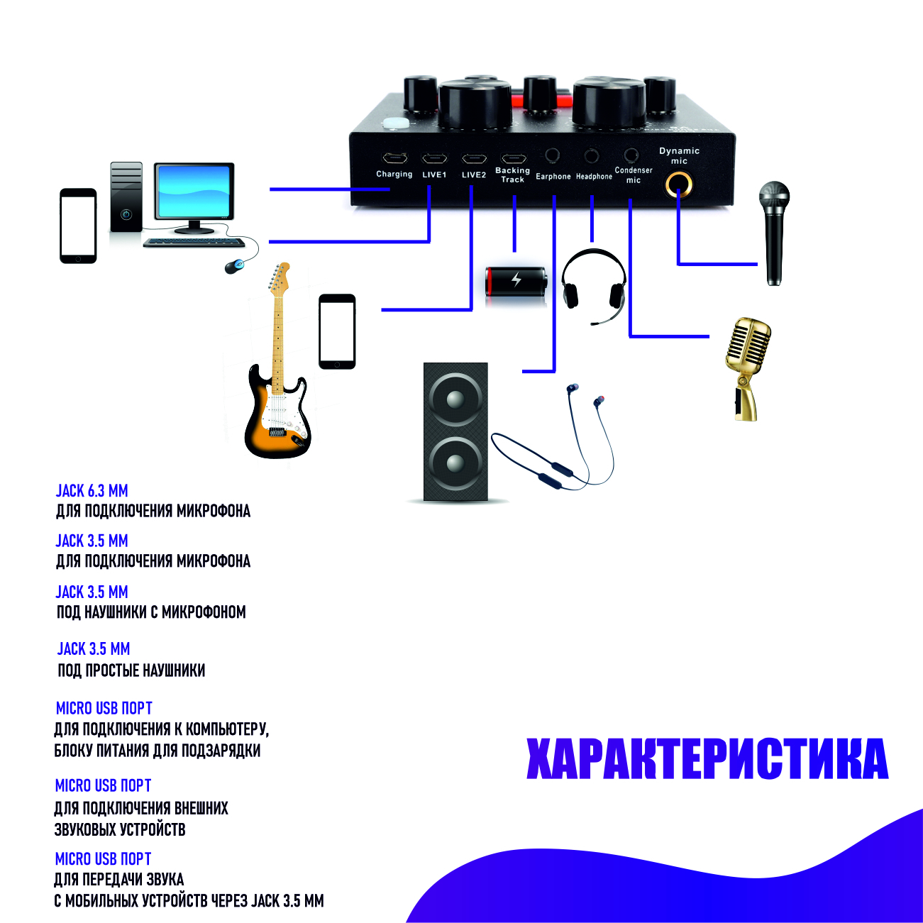 Звуковая карта микшер v8 с bluetooth подключением