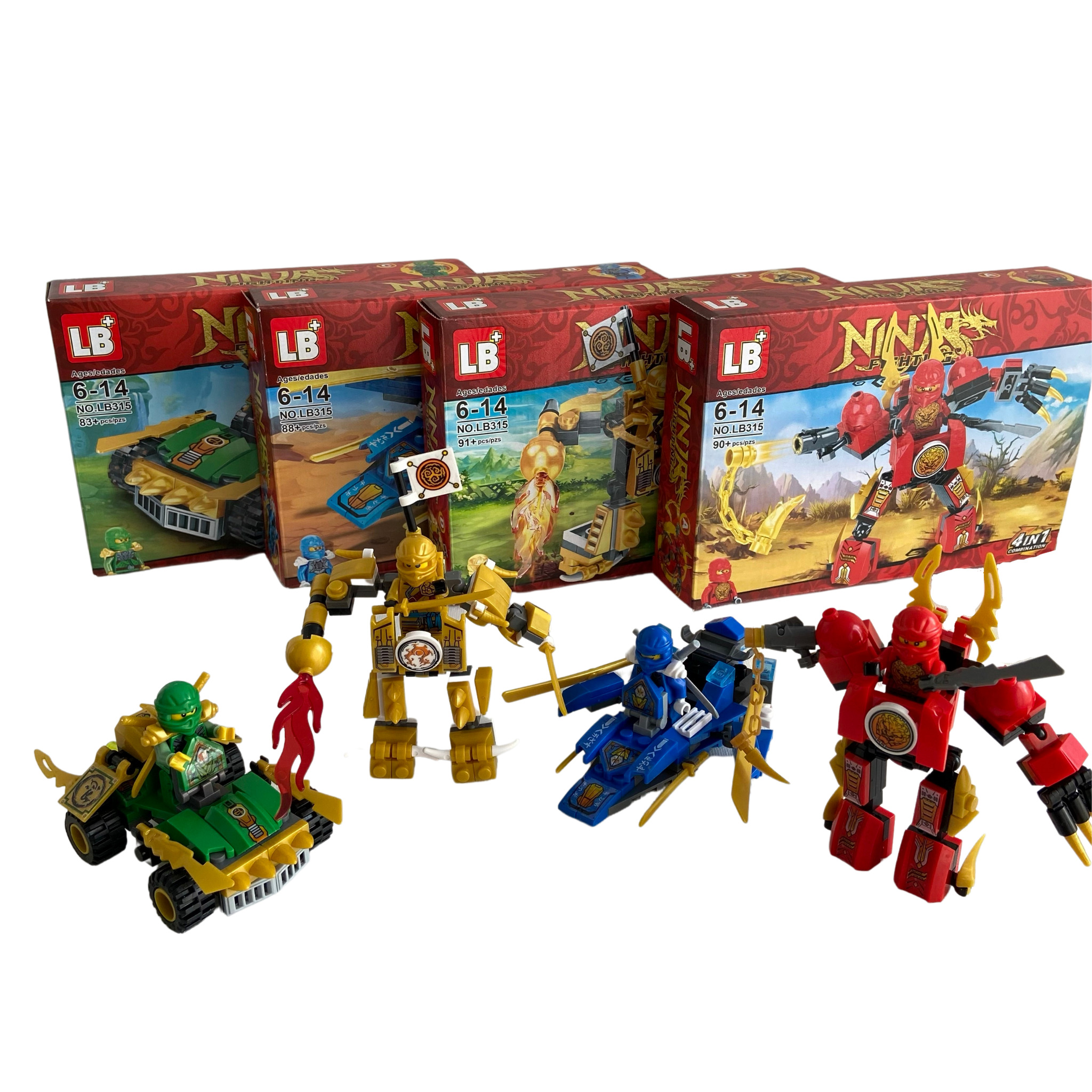 Конструктор LB серии Ninjago 4в1, набор из 4 штук, 352 детали / Ниндзя ...
